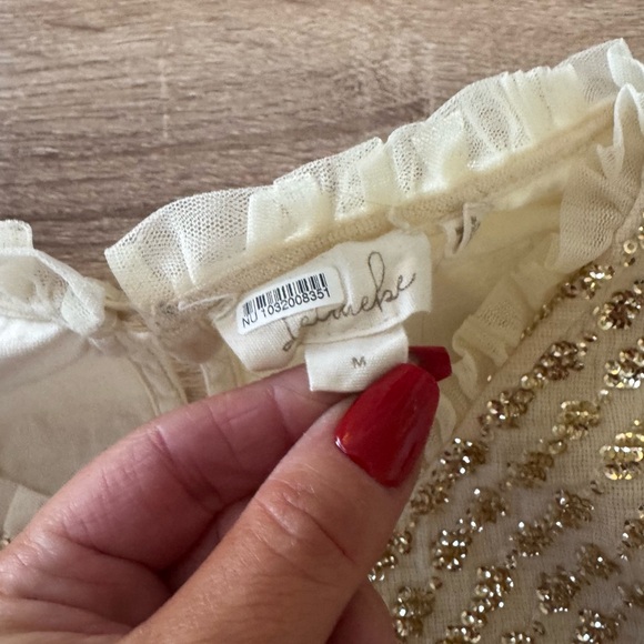 Anthropologie Forever That Girl‎ Ivory Sequin Tulle Short Sleeves Top Medium - Picture 4 of 9